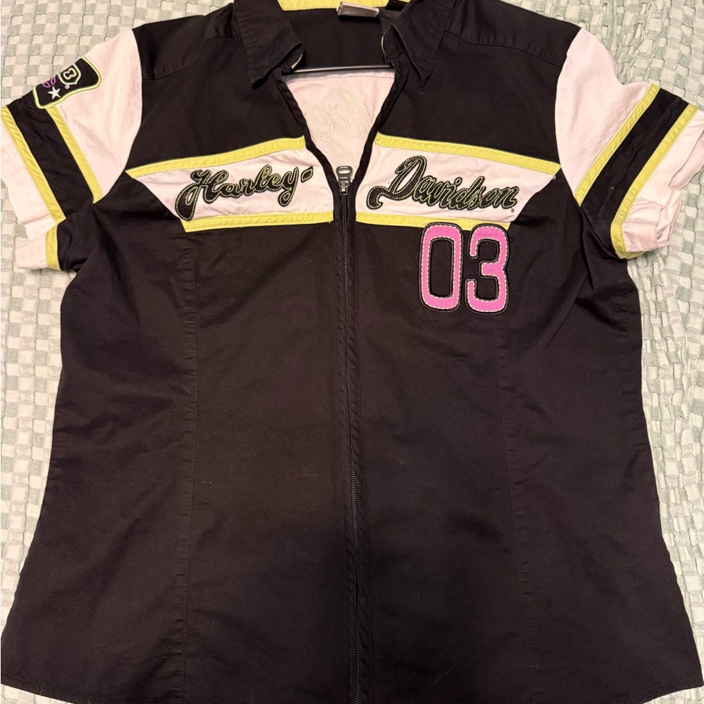 Harley-Davidson Women’s ' Black & Pink Racing Zip-Front Top